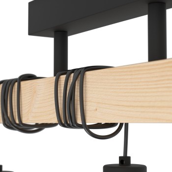 Plafoniera TOWNSHEND 5 negru/maro Eglo 44074, 55x20 cm, 3xE27