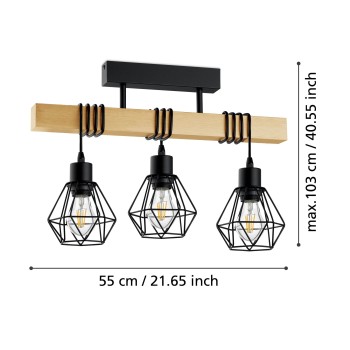Plafoniera TOWNSHEND 5 negru/maro Eglo 44074, 55x20 cm, 3xE27