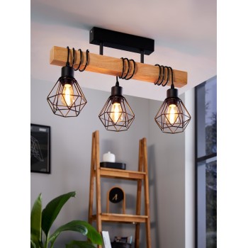 Plafoniera TOWNSHEND 5 negru/maro Eglo 44074, 55x20 cm, 3xE27