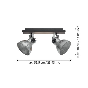 Plafoniera BARNSTAPLE maro patinat/negru Eglo 49649, 47.5x9 cm, 2xE27