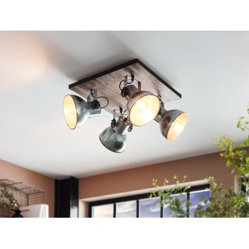 Plafoniera BARNSTAPLE maro patinat/negru Eglo 49653, 45x45 cm, 4xE27