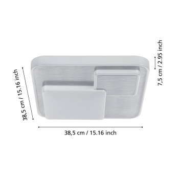 Plafoniera LED LEPRESO alb/aluminiu matisat Eglo 75666, 38.5x38.5 cm, 19.5W