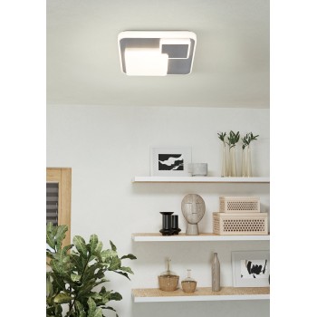 Plafoniera LED LEPRESO alb/aluminiu matisat Eglo 75666, 38.5x38.5 cm, 19.5W