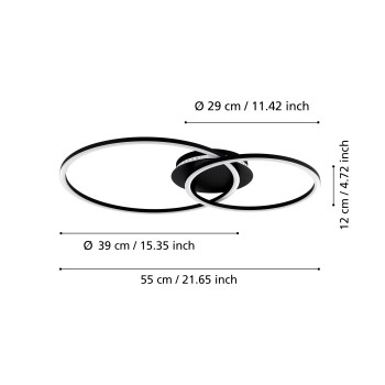 Plafoniera LED PALMAVES 3 negru Eglo 75769, 55x39 cm, 9.5W