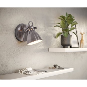 Plafoniera SERAS antique nickel/crem Eglo 96552, D10 cm, 1xGU10