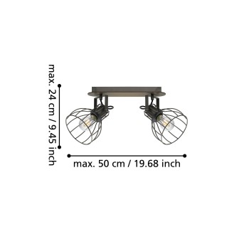 Plafoniera SAMBATELLO argintiu/maro Eglo 98135, 33.5x9 cm, 2xE27