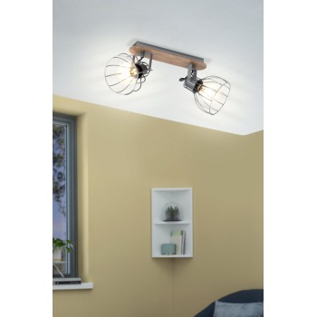 Plafoniera SAMBATELLO argintiu/maro Eglo 98135, 33.5x9 cm, 2xE27