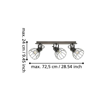 Plafoniera SAMBATELLO argintiu/maro Eglo 98136, 57.5x9 cm, 3xE27