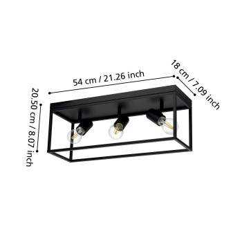 Plafoniera SILENTINA negru Eglo 98333, 54x18 cm, 3xE27