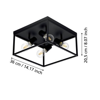 Plafoniera SILENTINA negru Eglo 98334, 36x36 cm, 4xE27