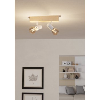 Plafoniera TOWNSHEND 3 alb/maro Eglo 99483, 30x5 cm, 2xE27