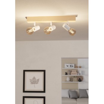 Plafoniera TOWNSHEND 3 alb/maro Eglo 99484, 48x5 cm, 3xE27