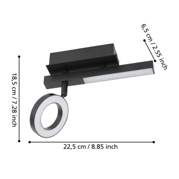 Plafoniera LED CARDILLIO 2 negru Eglo 900513, 22.5x6.5 cm, 3.2W