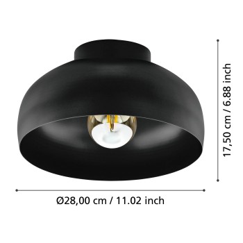 Plafoniera MOGANO 2 negru Eglo 900553, D28 cm, 1xE27
