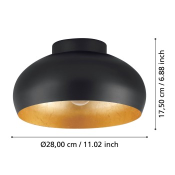 Plafoniera MOGANO 2 auriu/negru Eglo 900554, D28 cm, 1xE27