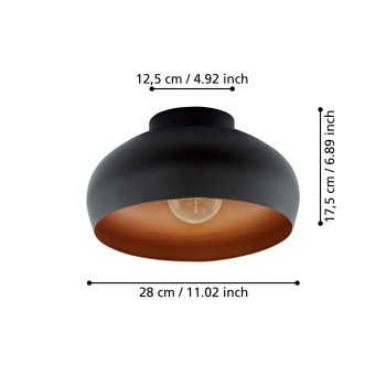 Plafoniera MOGANO 2 cupru/negru Eglo 900555, D28 cm, 1xE27