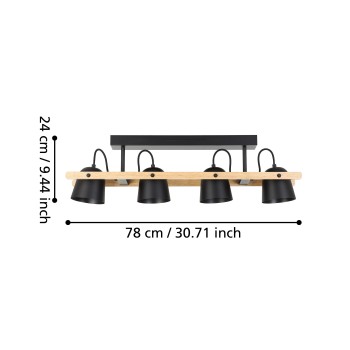 Plafoniera LED HORNWOOD-Z negru/maro Eglo 900882, 78x14 cm, 3.7W
