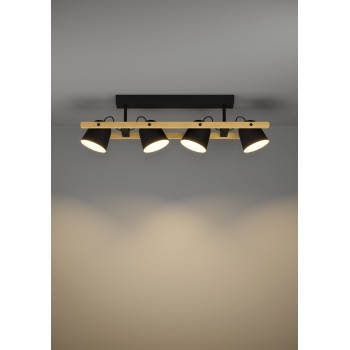 Plafoniera LED HORNWOOD-Z negru/maro Eglo 900882, 78x14 cm, 3.7W