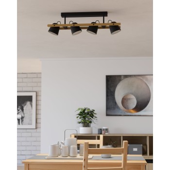 Plafoniera LED HORNWOOD-Z negru/maro Eglo 900882, 78x14 cm, 3.7W