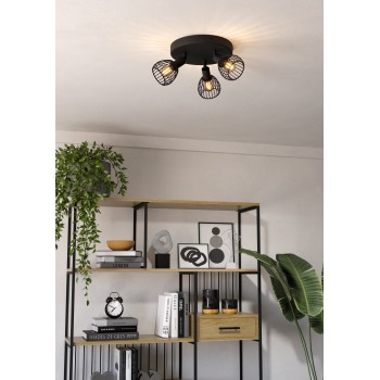 Plafoniera SONNINO negru Eglo 901041, D25 cm, 3xE14