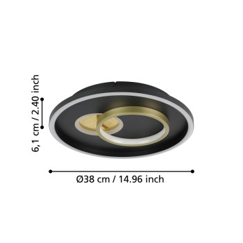 Plafoniera LED TIRIOLO negru/auriu Eglo 901244, D38 cm, 14W