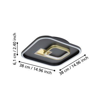 Plafoniera LED TIRIOLO negru/auriu Eglo 901245, 38x38 cm, 16.2W