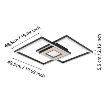 Plafoniera LED MARINELLO negru/maro Eglo 901742, 48.5x48.5 cm, 17W