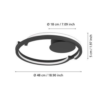 Plafoniera LED MEZZOMONTE negru Eglo 901821, D48 cm, 20W