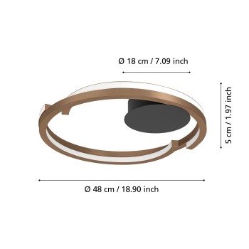 Plafoniera LED MEZZOMONTE bronz/negru Eglo 901825, D48 cm, 20W