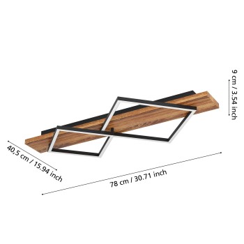 Plafoniera LED BOYAL negru/brown rustic Eglo 901935, 78x40.5 cm, 13W