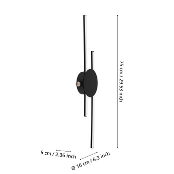 Plafoniera LED VENTICELLO negru Eglo 902123, 75x20 cm, 20W