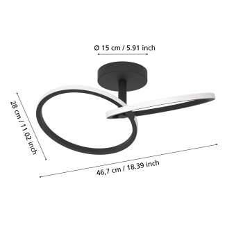 Plafoniera LED CONGIUNTI negru Eglo 902144, 46.5x28 cm, 12W
