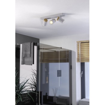 Plafoniera baie IP44 CONSUMA alb/maro Eglo 300004, 40x10 cm, 3xGU10