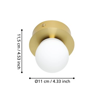 Plafoniera baie LED IP44 MOSIANO brushed brass/auriu Eglo 900658, D11 cm, 3.3W