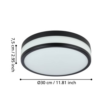 Plafoniera baie LED IP44 LED PALERMO negru Eglo 900846, D30 cm, 5.7W