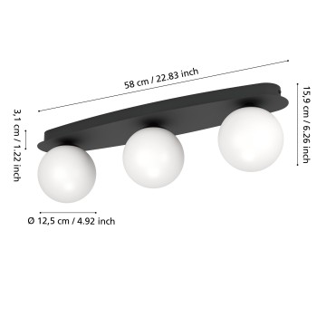 Plafoniera baie IP44 CASTROVIDO negru Eglo 902092, 58x13 cm, 3xG9