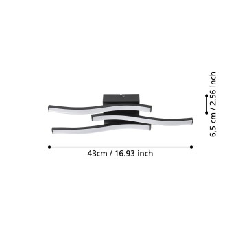 Plafoniera LED CABEZAS-E negru Eglo 74043, 43.5x11 cm, 14.1W