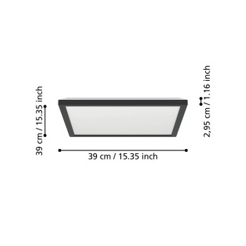 Panou LED ROVITO negru Eglo 901443, 39x39 cm, 17.6W