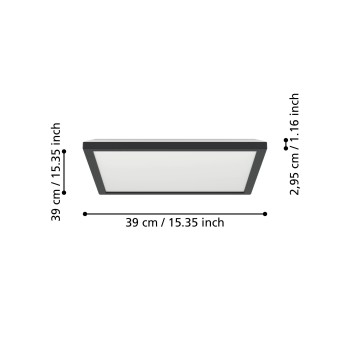 Panou LED ROVITO-R negru Eglo 901456, 39x39 cm, 17.6W