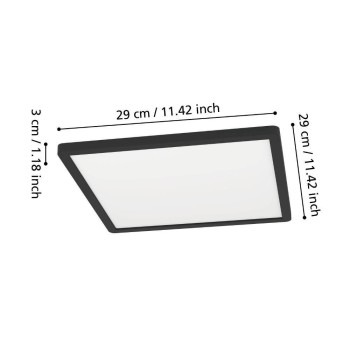 Panou LED MINERARIO negru Eglo 901574, 29x29 cm, 16.4W