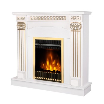 Semineu electric cu mobilier alb ArtFlame GALILEO Gold & CALISTO, 1020x1100x300mm, intensitate flacăra 5 niveluri, telecomanda