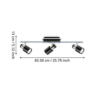Plafoniera DAVIDA 1 nickel-nero Eglo 30834, 58x7 cm, 3xGU10