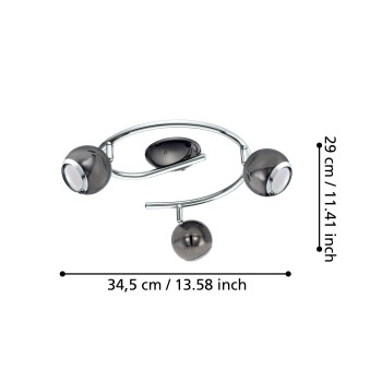 Plafoniera BIMEDA nickel-nero/crom Eglo 31007, L29 cm, 3xGU10