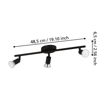 Plafoniera BUZZ-LED negru Eglo 32431, 48.5x6.5 cm, 3xGU10