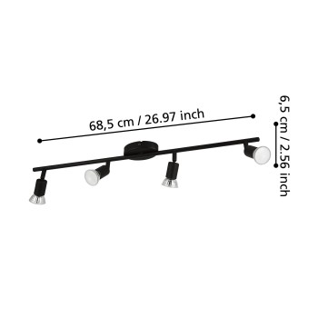 Plafoniera BUZZ-LED negru Eglo 32432, 68.5x6.5 cm, 4xGU10
