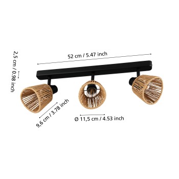 Plafoniera KEELBY negru Eglo 44131, 52x4.5 cm, 3xE14