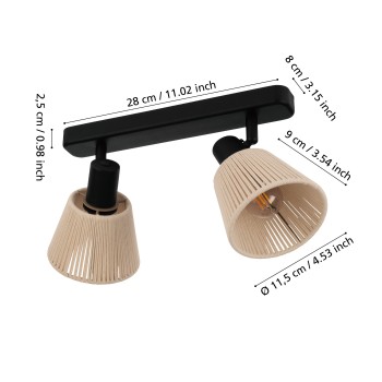 Plafoniera SEAGARD negru Eglo 44139, 30x11.5 cm, 2xE14