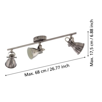 Plafoniera SERAS antique nickel/crem Eglo 96554, 59.5x6.5 cm, 3xGU10