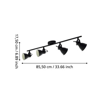 Plafoniera SERAS 2 negru Eglo 98408, 77x6.5 cm, 4xGU10