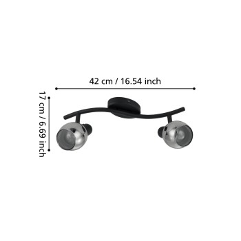 Plafoniera POLLICA negru Eglo 98625, 36.5x16.5 cm, 2xE14